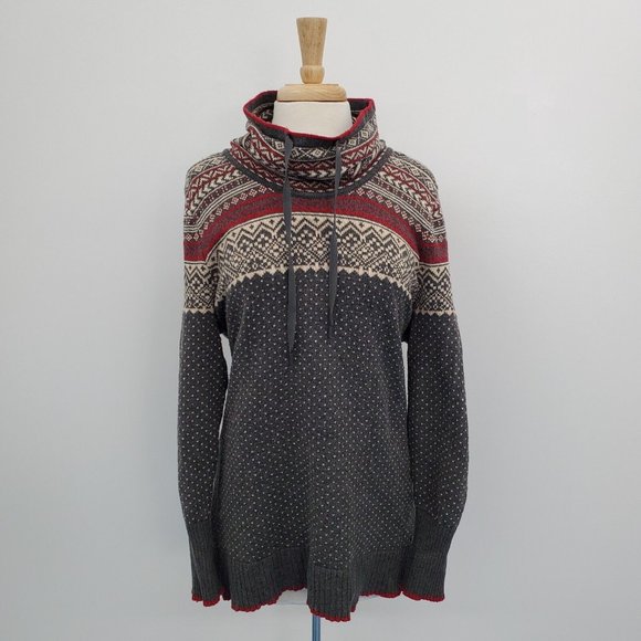 Eddie Bauer Womens Nordic Wool Cowl Neck Pullover Sweater Size XL Gray Red - Picture 1 of 14